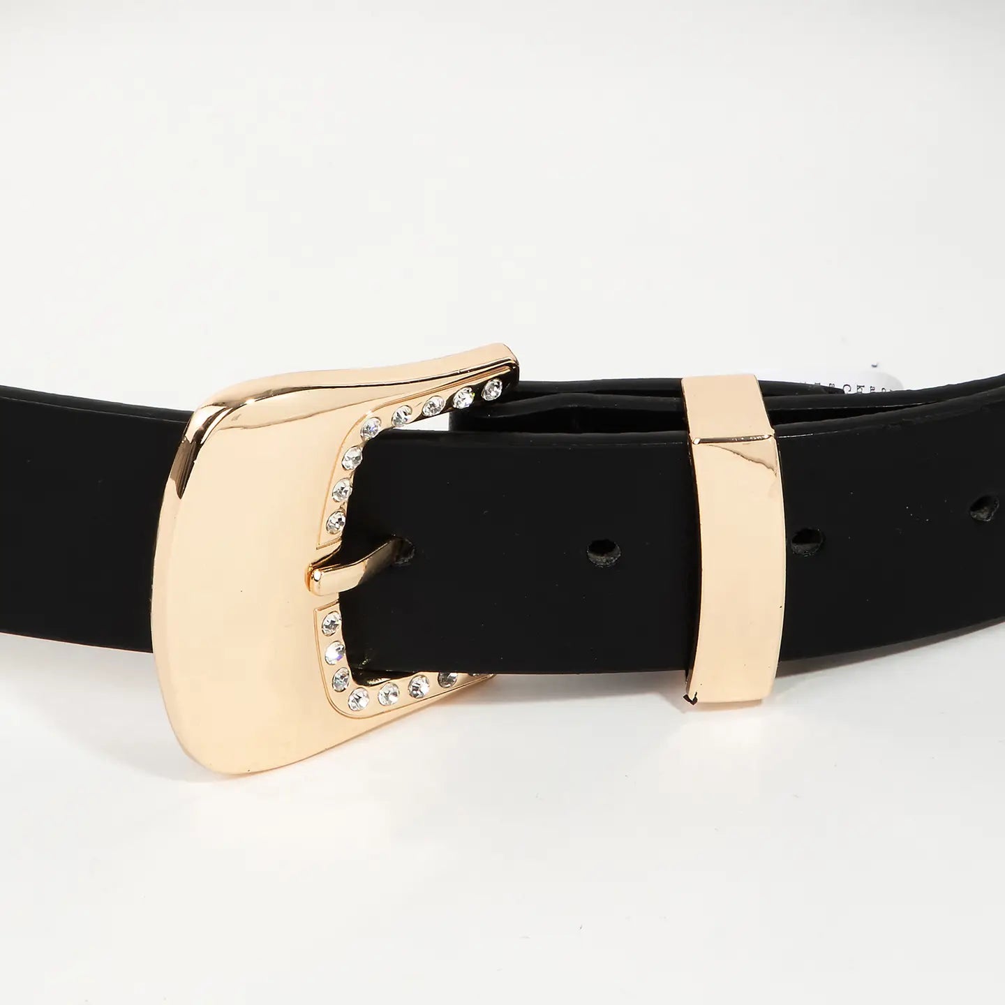 Rhinestone Trim Buckle Faux Leather Belt