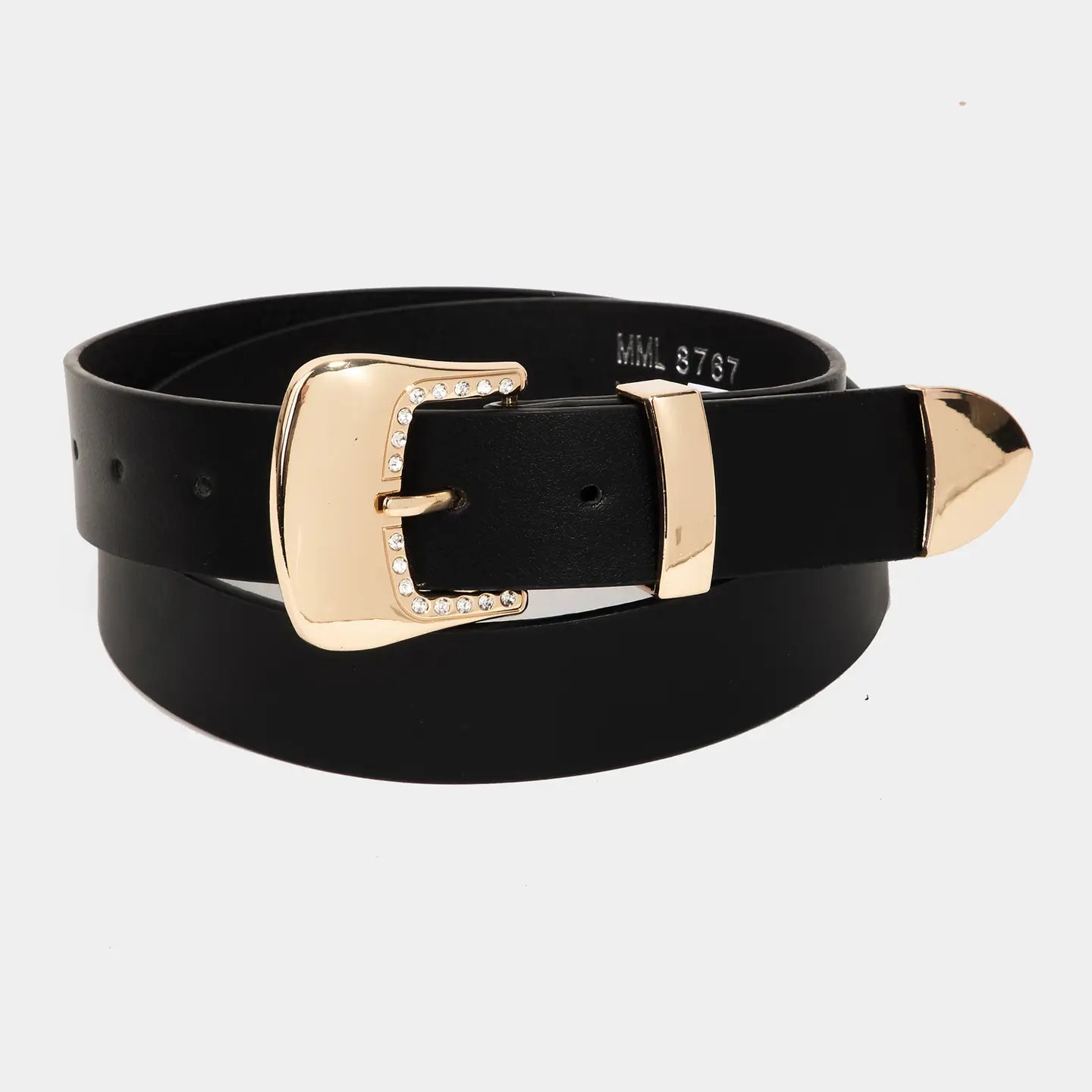 Rhinestone Trim Buckle Faux Leather Belt