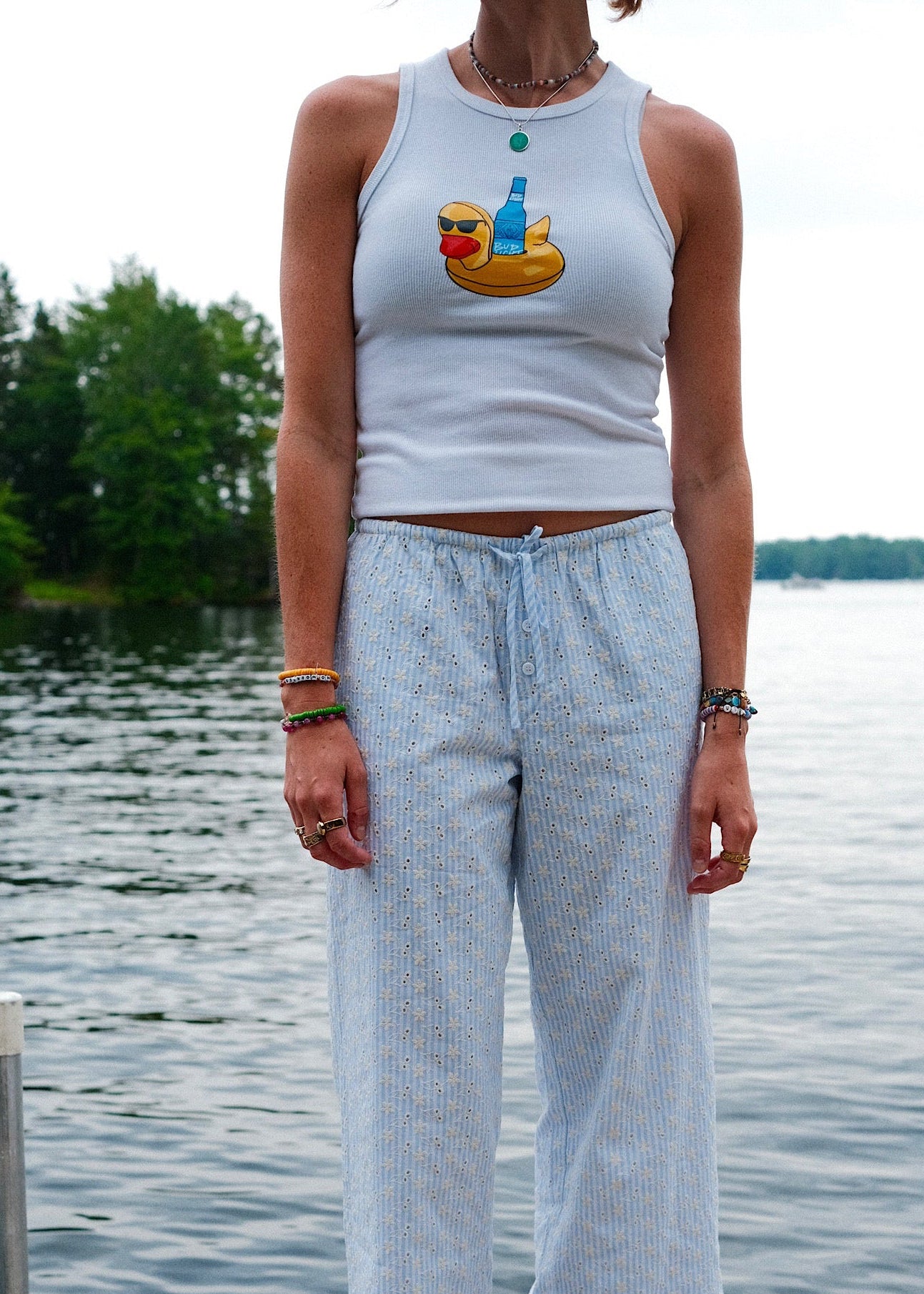 Flower Print Low Rise Pants