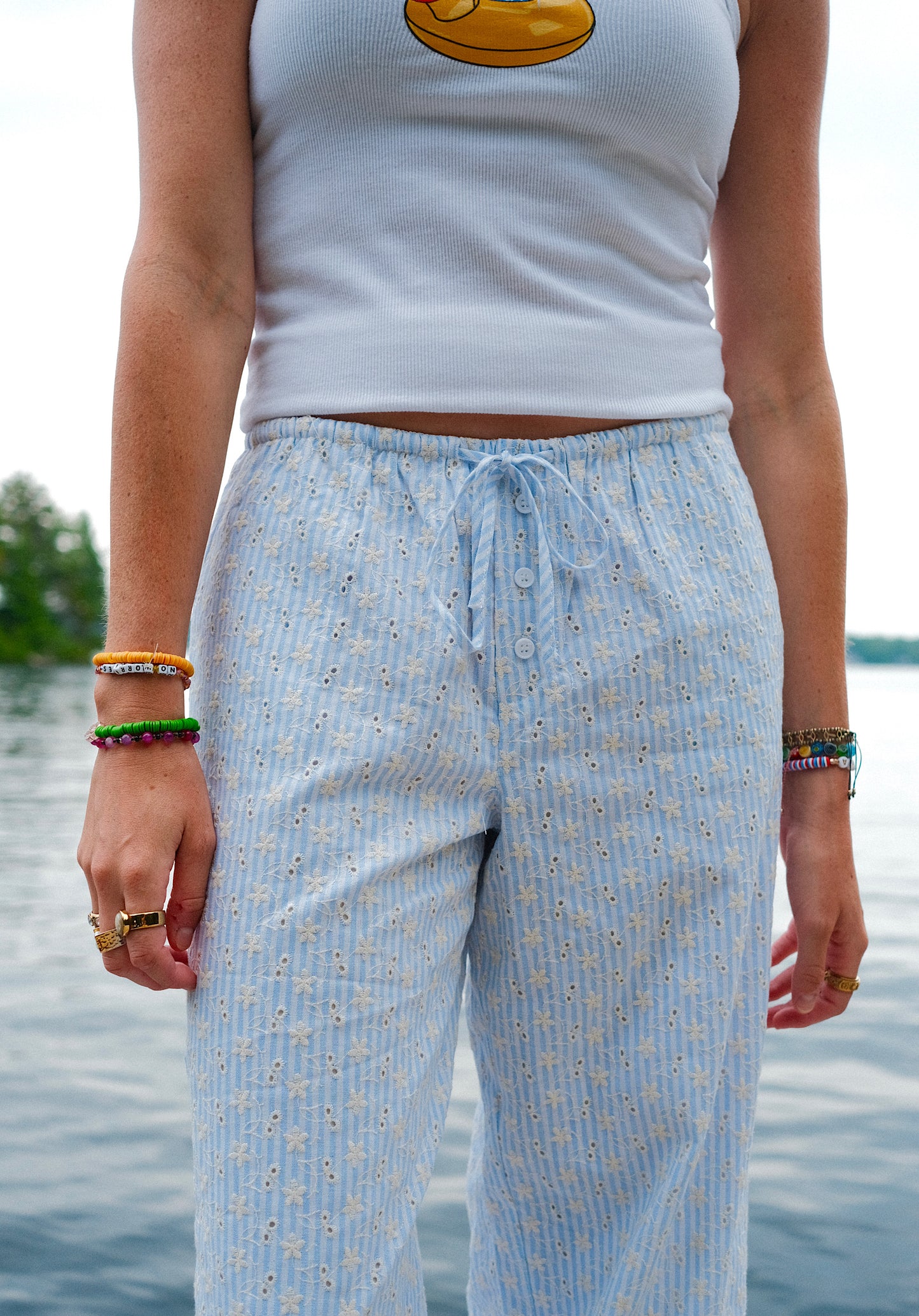Flower Print Low Rise Pants