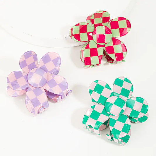 Checkered Flower Hair Clip